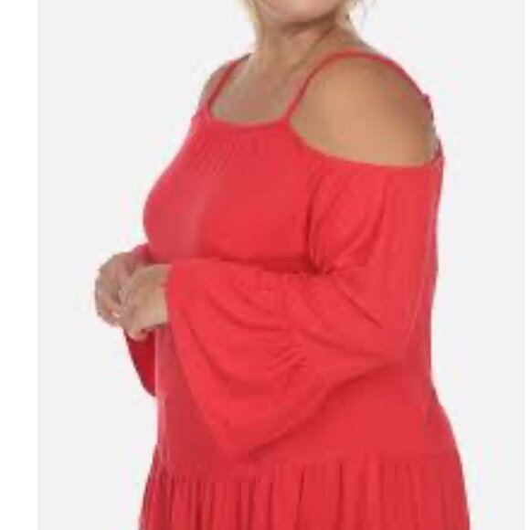 White Mark Plus Size Red Cold Shoulder Peasant Top Ruffle Hem 1XL NWT - Picture 2 of 5